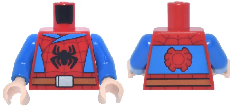 Torso Black Spider, Dark Red Webbing, Dark Azure Side Panels, Dark Orange Belt, Silver Buckle, Red Spider on Back Pattern / Blue Arms / Light Nougat Hands