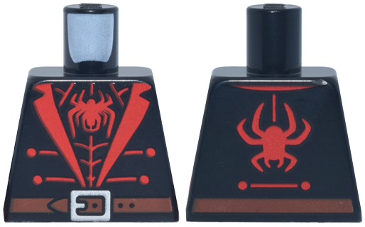 Torso Suit Jacket, Red Buttons, Lapels, Spider and Web, Reddish Brown Belt, Silver Buckle Pattern