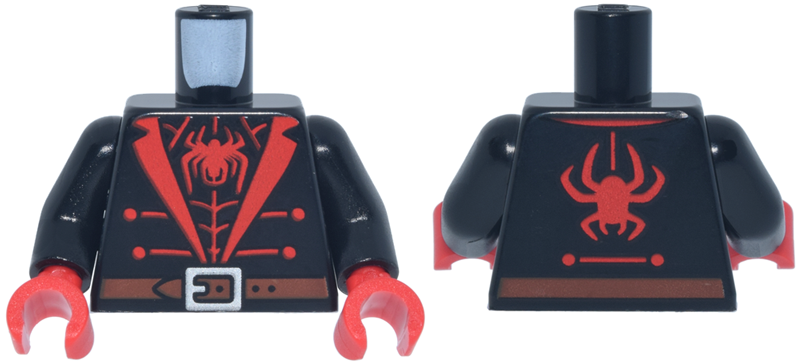 Torso Suit Jacket, Red Buttons, Lapels, Spider and Web, Reddish Brown Belt, Silver Buckle Pattern / Black Arms / Red Hands