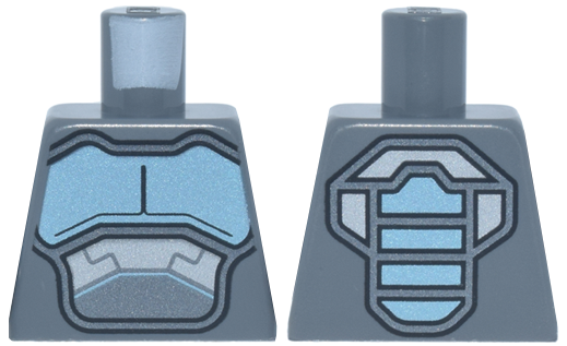 Torso Metallic Light Blue and Silver Armor Panels and Stripes and Dark Silver and Black Trim Pattern