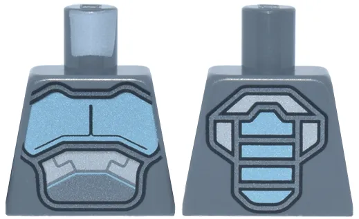 Torso Metallic Light Blue and Silver Armor Panels and Stripes and Dark Silver and Black Trim Pattern