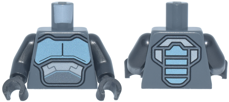 Torso Metallic Light Blue and Silver Armor Panels and Stripes and Dark Silver and Black Trim Pattern / Pearl Dark Gray Arms / Pearl Dark Gray Hands