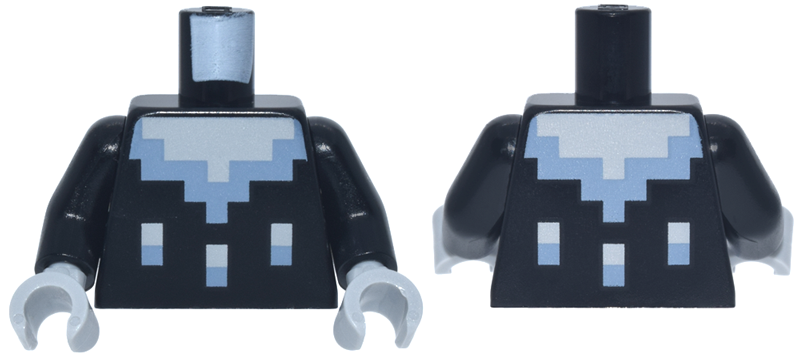 Torso Pixelated Light Bluish Gray and Sand Blue Neckline and Dots Pattern / Black Arms / Light Bluish Gray Hands