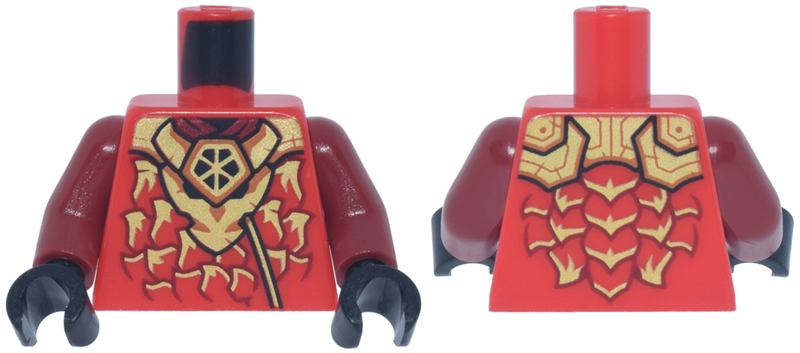 Torso Robe with Gold and Dark Orange Dragon Head and Armor, Dark Red Scales Pattern / Dark Red Arms / Black Hands
