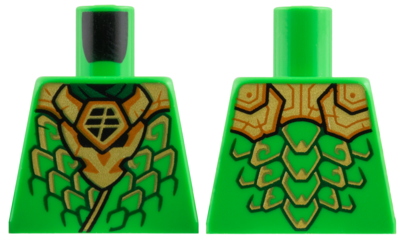 Torso Gold Dragon Head Armor and Scale Tips, Dark Orange Trim, Ninjago Logogram 'L' Pattern