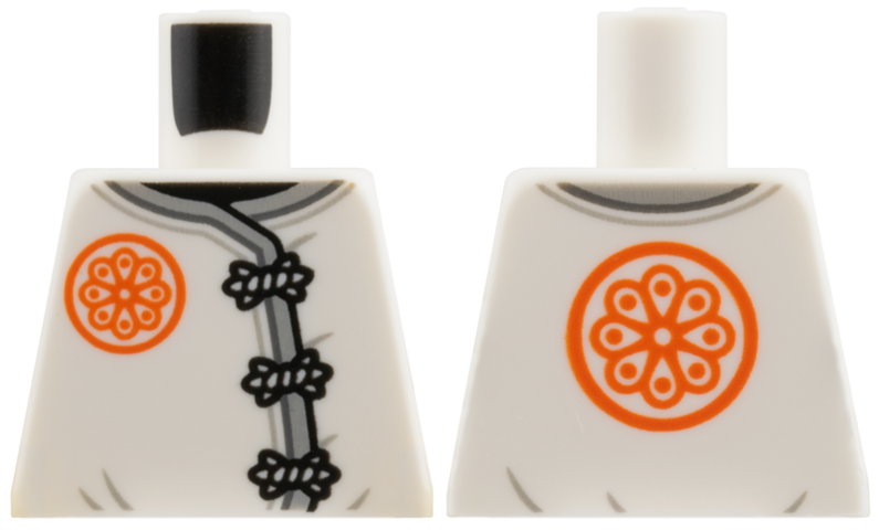 Torso Tang with Frog Clasps, Light Bluish Gray Hem, Reddish Orange Flower Logo on Front and Back Pattern