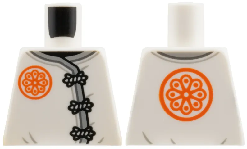 Torso Tang with Frog Clasps, Light Bluish Gray Hem, Reddish Orange Flower Logo on Front and Back Pattern