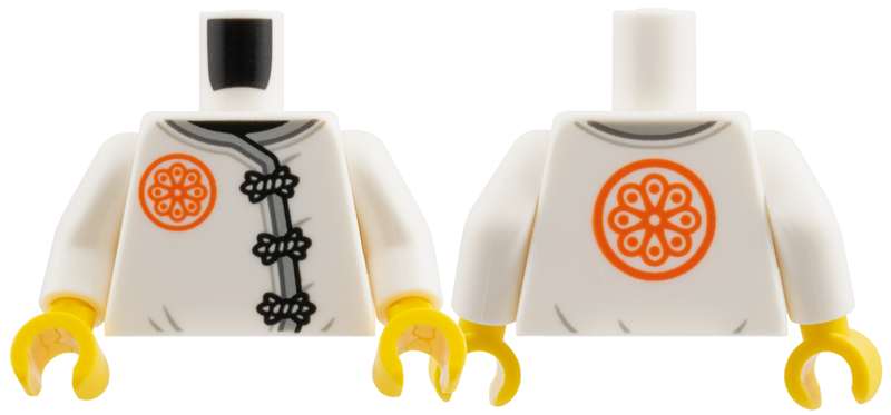 Torso Tang with Frog Clasps, Light Bluish Gray Hem, Reddish Orange Flower Logo on Front and Back Pattern / White Arms / Yellow Hands