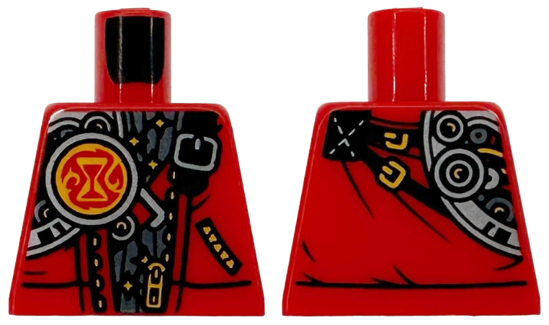 Torso Vest with Zipper, Pocket and Mechanical Shoulder, Bright Light Orange Wires and Hourglass, Black Straps, Silver Buckles Pattern