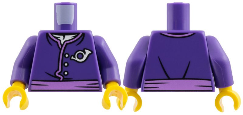 Torso White Scarf, Horn, 3 Buttons, Medium Lavender Piping and Scarf Pattern / Dark Purple Arms / Yellow Hands