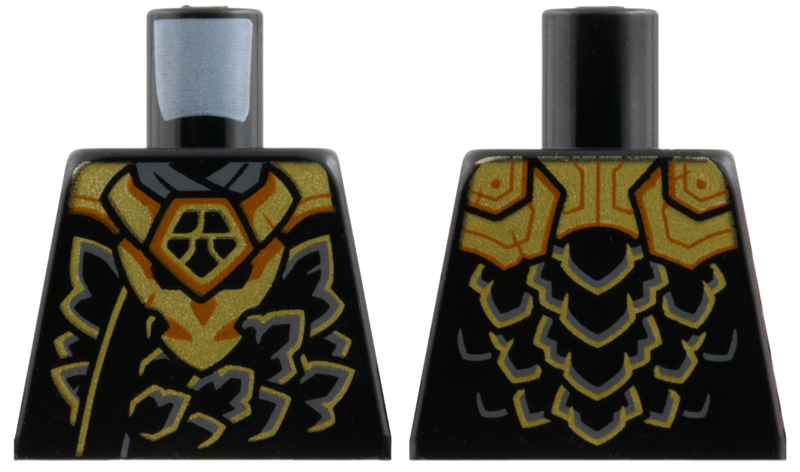 Torso Gold Dragon Head Armor and Scale Tips, Dark Orange Trim, Ninjago Logogram 'C' Pattern
