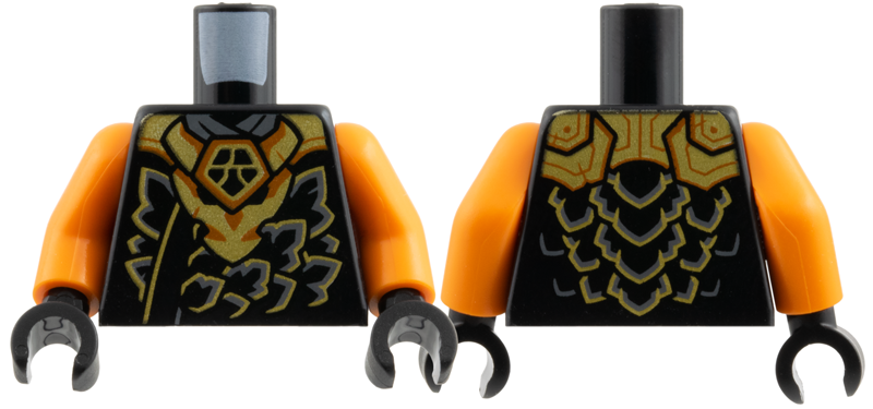 Torso Gold Dragon Head Armor and Scale Tips, Dark Orange Trim, Ninjago Logogram 'C' Pattern / Orange Arms / Black Hands