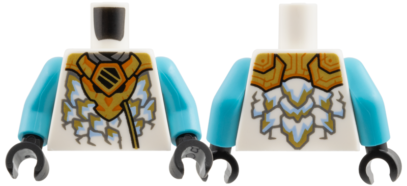 Torso Gold Dragon Head Armor and Scale Tips, Dark Orange Trim, Ninjago Logogram 'Z' Pattern / Medium Azure Arms / Black Hands