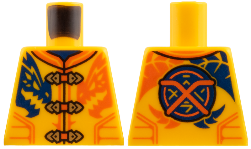 Torso Tang, Gold Clasps, Dark Blue and Reddish Orange Dragons, Ninjago Logogram 'Arin' on Back Pattern