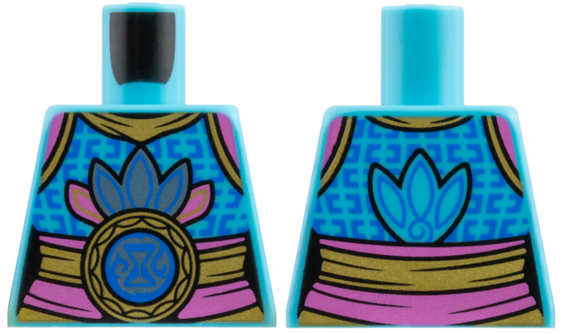 Torso Female, Gold Hems and Medallion, Dark Pink Sash, Metallic Light Blue Feather, Hourglass Pattern