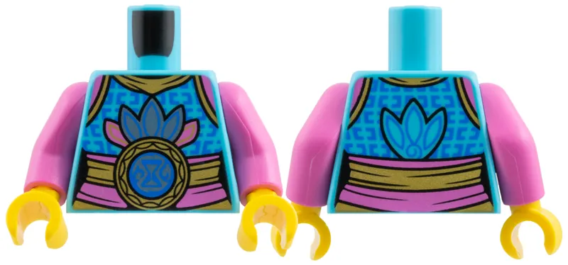 Torso Female, Gold Hems and Medallion, Dark Pink Sash, Metallic Light Blue Feather, Hourglass Pattern / Dark Pink Arms / Yellow Hands