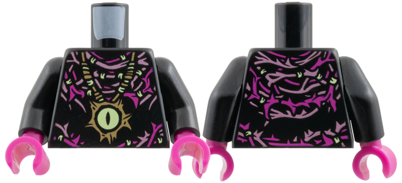 Torso Magenta and Metallic Pink Vines with Thorns, Medium Nougat Necklace with Yellowish Green Eye and Wraps Pattern / Black Arms / Magenta Hands
