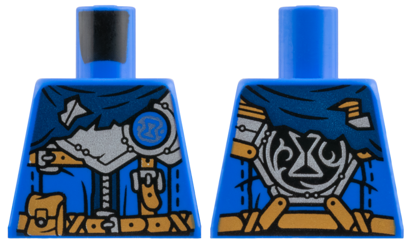 Torso Dark Blue Tattered Scarf, Silver Armor, Buckles, and Zipper, Metallic Light Blue Hourglass, Medium Nougat Belts and Pouch Pattern