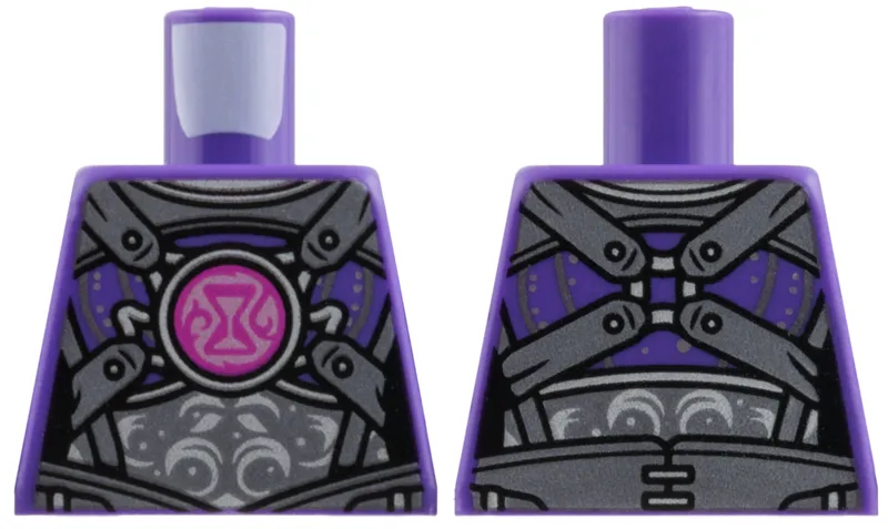 Torso Female Armor, Dark Silver Plates, Silver Trim, Magenta Hourglass Pattern