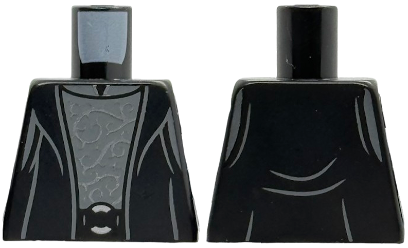 Torso Cloak Open over Dark Bluish Gray Shirt with Dark Silver Filigree, Silver Circle Belt Buckle Pattern