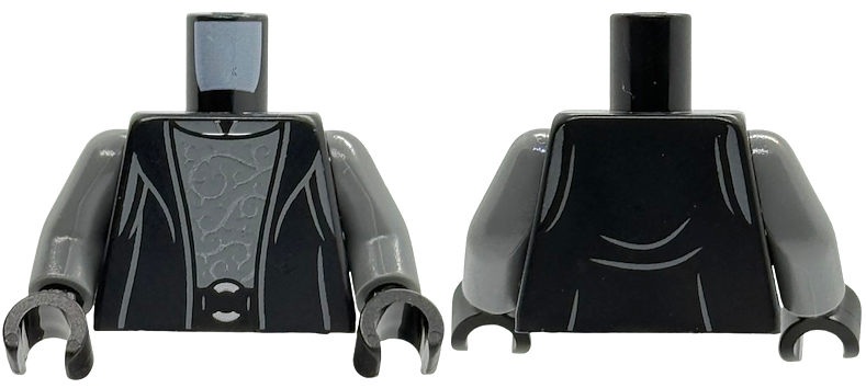 Torso Cloak Open over Dark Bluish Gray Shirt with Dark Silver Filigree, Silver Circle Belt Buckle Pattern / Dark Bluish Gray Arms / Black Hands