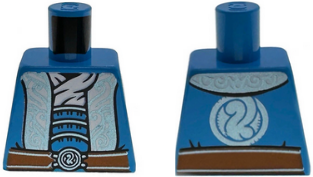 Torso Metallic Light Blue Robe with White Swirls over Tunic, Dark Orange Belt with Silver Buckle Pattern