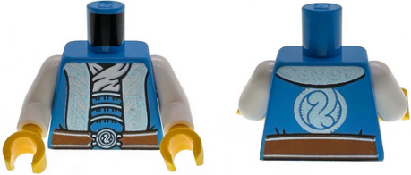 Torso Metallic Light Blue Robe with White Swirls over Tunic, Dark Orange Belt with Silver Buckle Pattern / White Arms / Yellow Hands