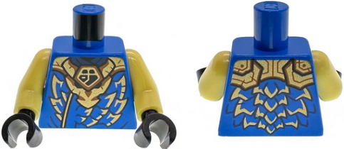 Torso Gold Dragon Head Armor and Scale Tips, Dark Orange Trim, Ninjago Logogram Letter J Pattern / Bright Light Yellow Arms / Black Hands