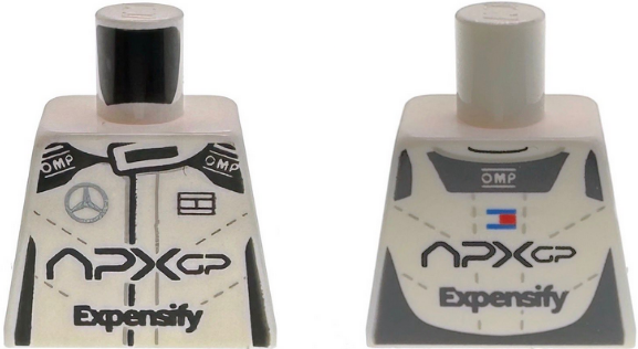 Torso Racing Suit with Black Sides, 'APXGP', 'Expensify', 'OMP', Silver Mercedes-Benz, Blue and Red Tommy Hilfiger Logos and Light Bluish Gray Stitching Pattern