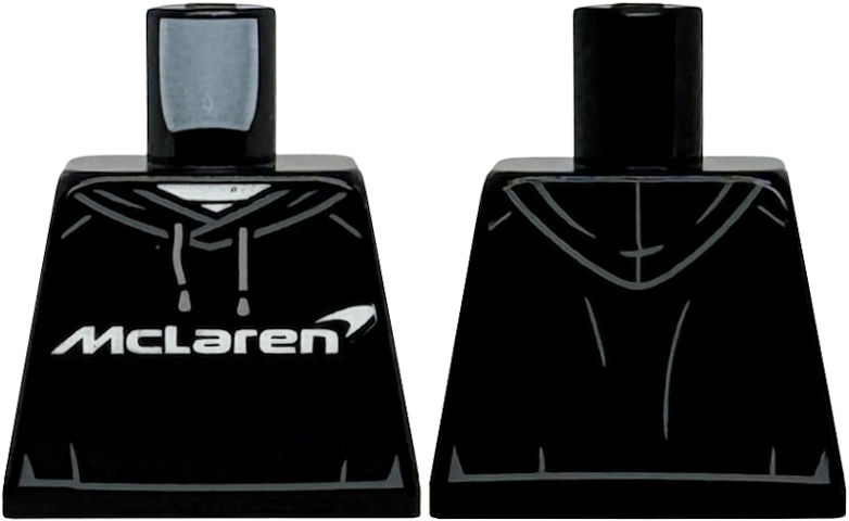 Torso Hoodie with Light Bluish Gray Drawstrings, Dark Bluish Gray Hem Lines, White 'McLaren' Logo and Undershirt Pattern