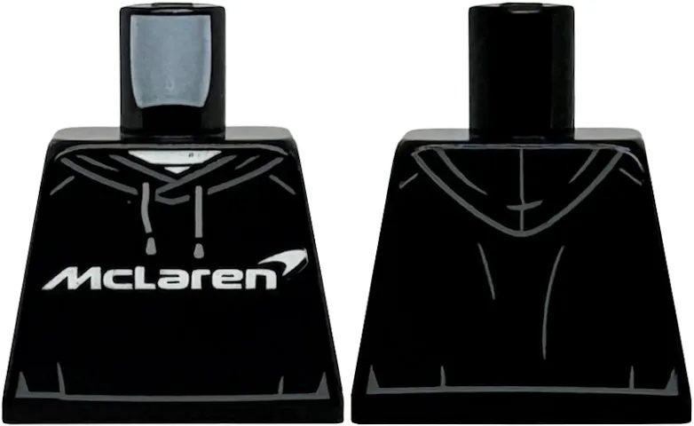 Torso Hoodie with Light Bluish Gray Drawstrings, Dark Bluish Gray Hem Lines, White 'McLaren' Logo and Undershirt Pattern