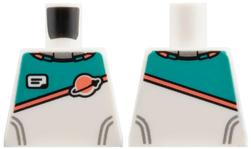 Torso Spacesuit with Dark Turquoise Panel, Coral Stripe and Classic Space Logo, Black Stripe, Silver Lines Pattern