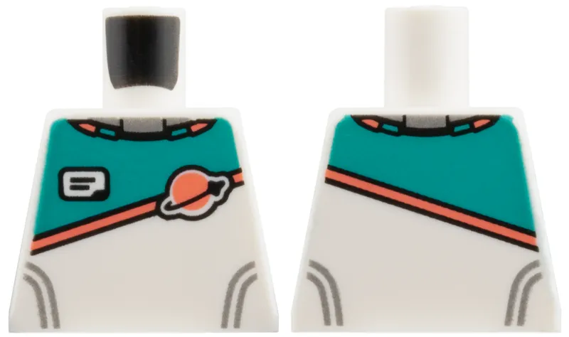 Torso Spacesuit with Dark Turquoise Panel, Coral Stripe and Classic Space Logo, Black Stripe, Silver Lines Pattern