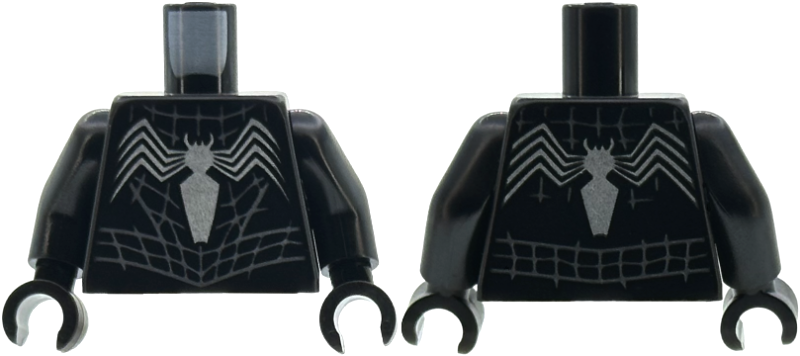 Torso with Dark Silver Webbing and Silver Stylized Spider on Front and Back Pattern / Black Arms / Black Hands