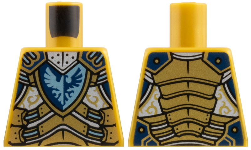 Torso Nexo Knights Armor with Silver and Metallic Light Blue Circuitry and Emblem with Dark Blue Falcon Pattern