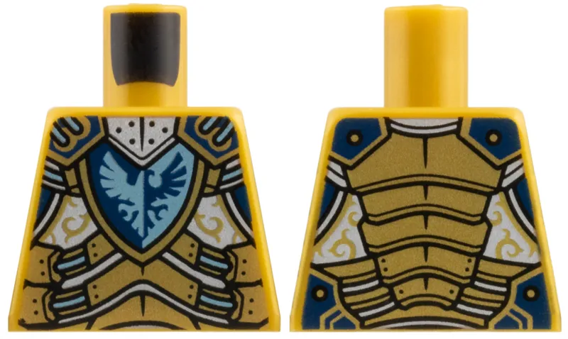 Torso Nexo Knights Armor with Silver and Metallic Light Blue Circuitry and Emblem with Dark Blue Falcon Pattern