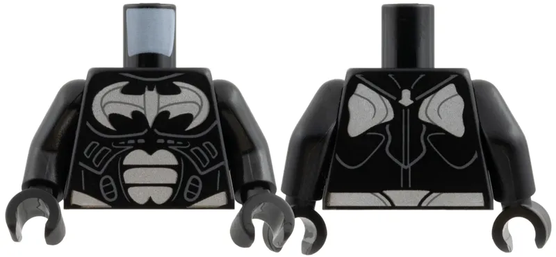 Torso Armor, Silver Bat, Midriff Plates, Belt, Dark Bluish Gray Lines Pattern / Black Arms / Black Hands