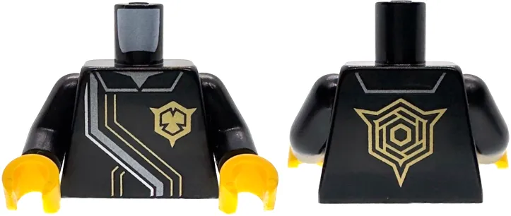 Torso Robe with Silver and Dark Silver Trim and Collar, Gold Lines and NINJAGO Imperium Logo Pattern (BAM) / Black Arms / Yellow Hands
