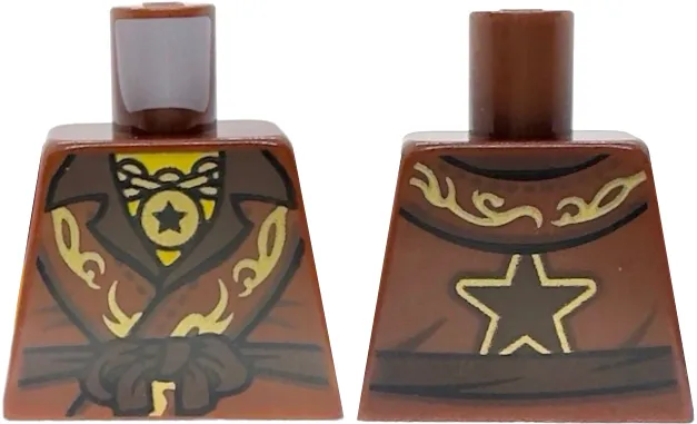 Torso Robe with Gold Swirls, Dark Brown Lapels and Sash, Pendant Necklace with Black Star, Yellow Neck Pattern (BAM)