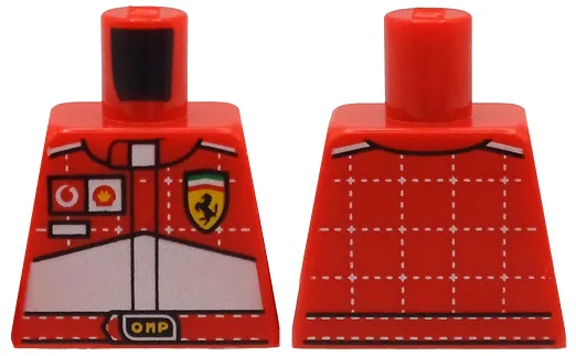 Torso Racing Suit with White Stitching in Grid, Panel and Vodafone, Shell, Ferrari and OMP Logos Pattern