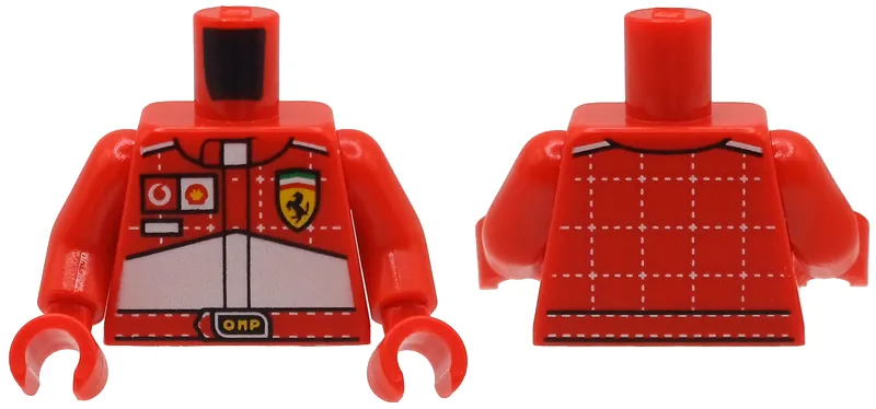 Torso Racing Suit with White Stitching in Grid, Panel and Vodafone, Shell, Ferrari and OMP Logos Pattern / Red Arms / Red Hands