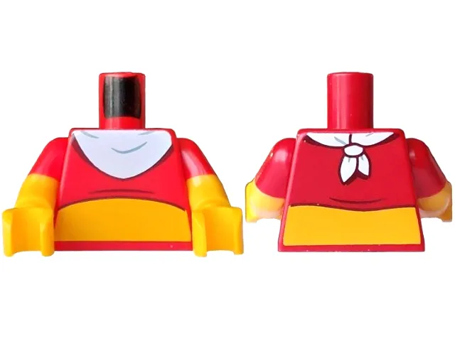 Torso Shirt, Bright Light Orange Tummy, White Bib Pattern / Bright Light Orange Arms with Molded Red Short Sleeves Pattern / Bright Light Orange Hands