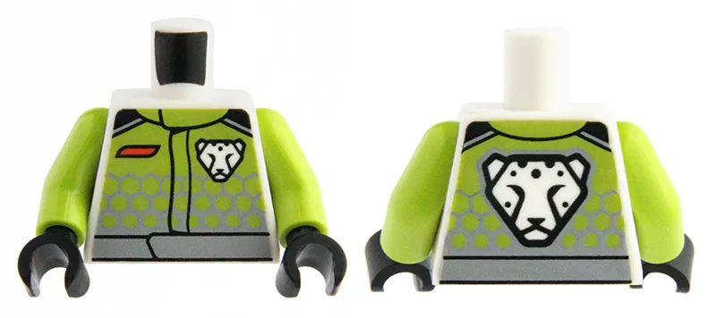 Torso Racing Suit with Lime Hexagons, Red Stripe, White Leopard Logo, Light Bluish Gray Belt Pattern / Lime Arms / Black Hands