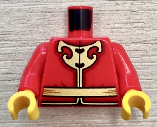 Torso Tang Jacket with Gold Chinese Scrollwork, Trim and Belt Pattern / Red Arms / Yellow Hands