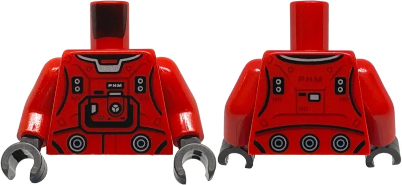 Torso Space Suit with Black, Silver and Dark Red Markings and 'PHM' Badge Pattern / Red Arms / Pearl Dark Gray Hands