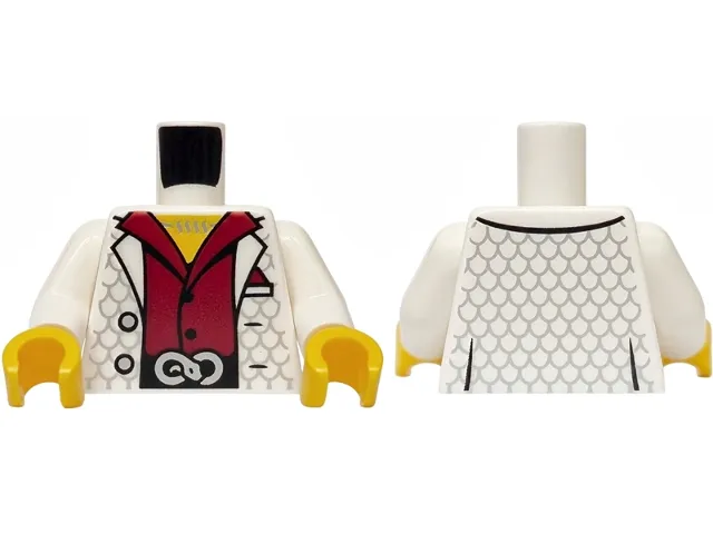 Torso Vest Open with Silver Scallops and Buttons, Black Belt with Snake Buckle, Dark Red Shirt, Yellow Neck Pattern / White Arms / Yellow Hands