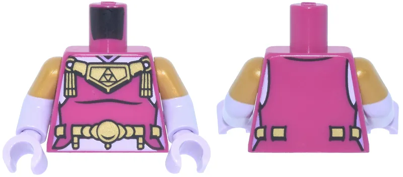 Torso Female Vest with Gold Emblems, Belt and Triangle Triforce Pattern / Lavender Arms with Molded Pearl Gold Short Sleeves Pattern / Lavender Hands