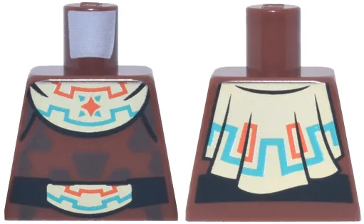 Torso Tunic with Black Belt and Tan Cloth with Dark Turquoise and Reddish Orange Geometric Lines Pattern