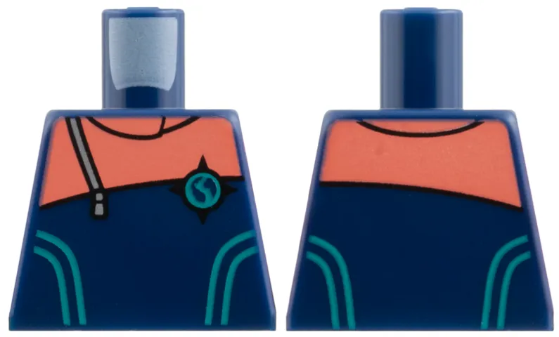 Torso Wetsuit, Coral Shoulders, Silver Zipper, Dark Turquoise Stripes, Arctic Explorer Logo Pattern