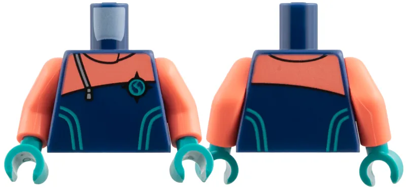 Torso Wetsuit, Coral Shoulders, Silver Zipper, Dark Turquoise Stripes, Arctic Explorer Logo Pattern / Coral Arms / Dark Turquoise Hands